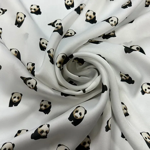 Panda Print Poly Charmeuse Satin Fabric