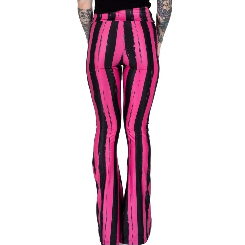 Pink & Black Striped High-Waisted Flared Pants XS