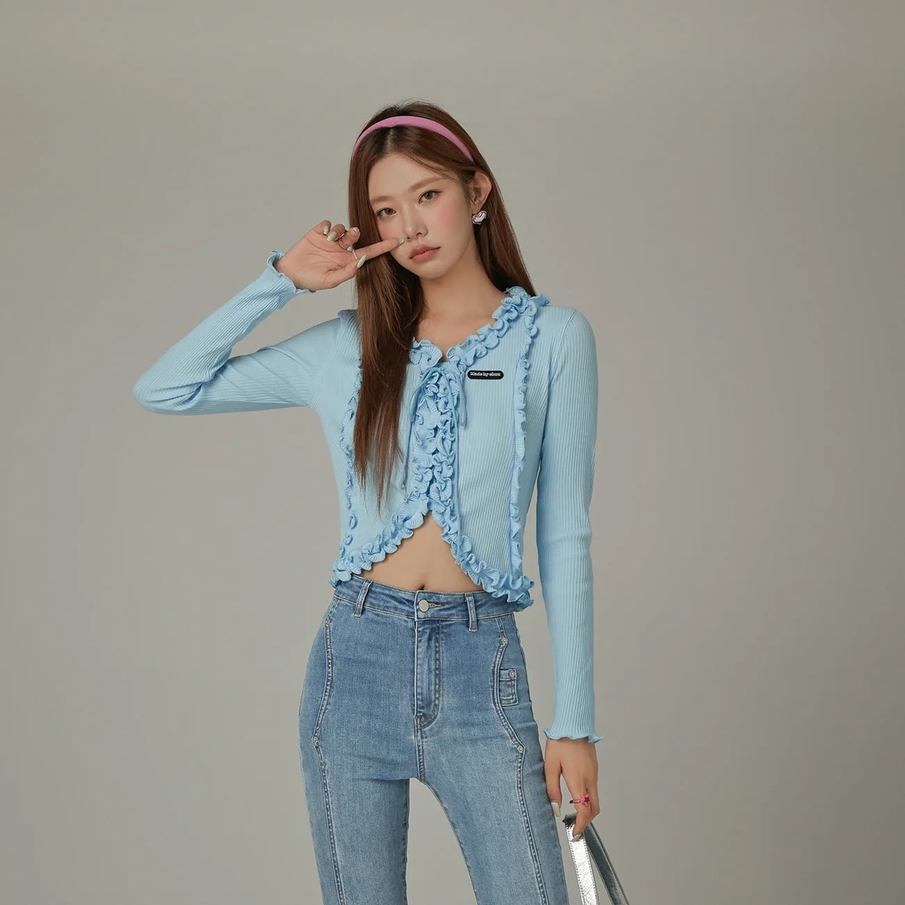 Ruffle Tie Up Long Sleeve Top