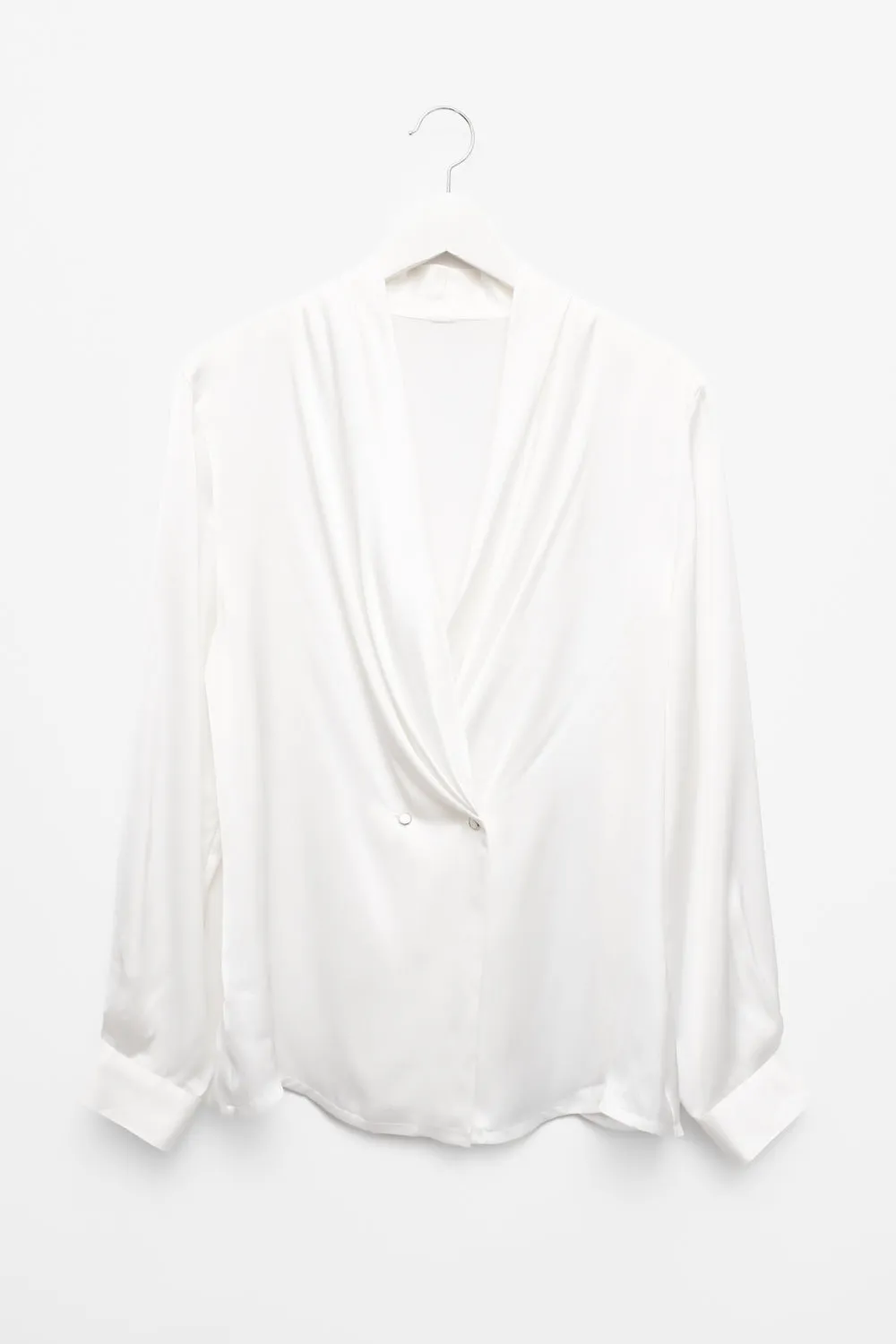 SATIN LIQUID WHITE WRAP BLOUSE
