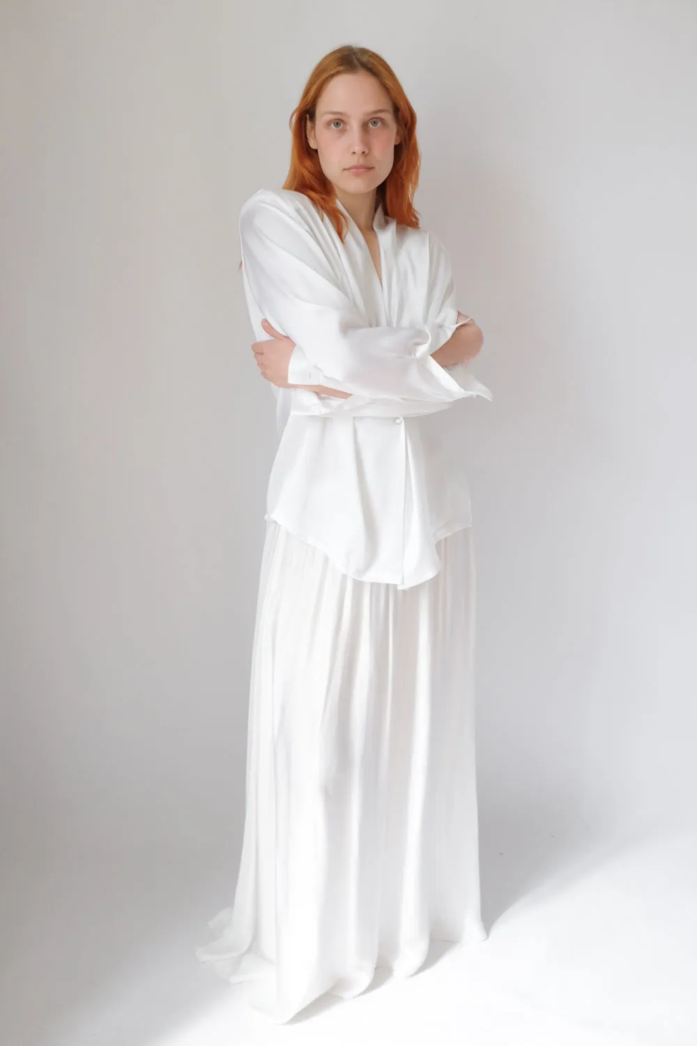 SATIN LIQUID WHITE WRAP BLOUSE
