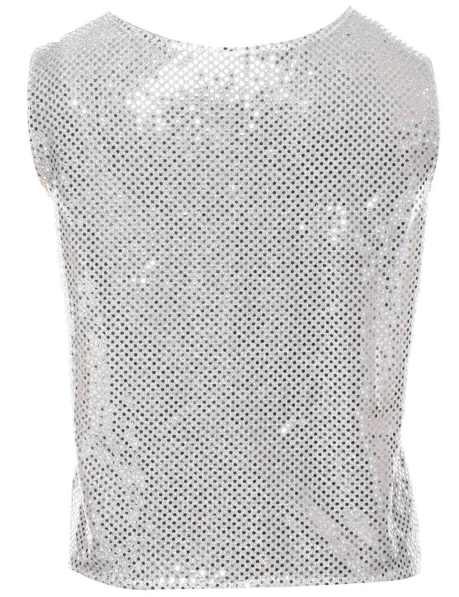 Sequined Silver Evening Top - XL