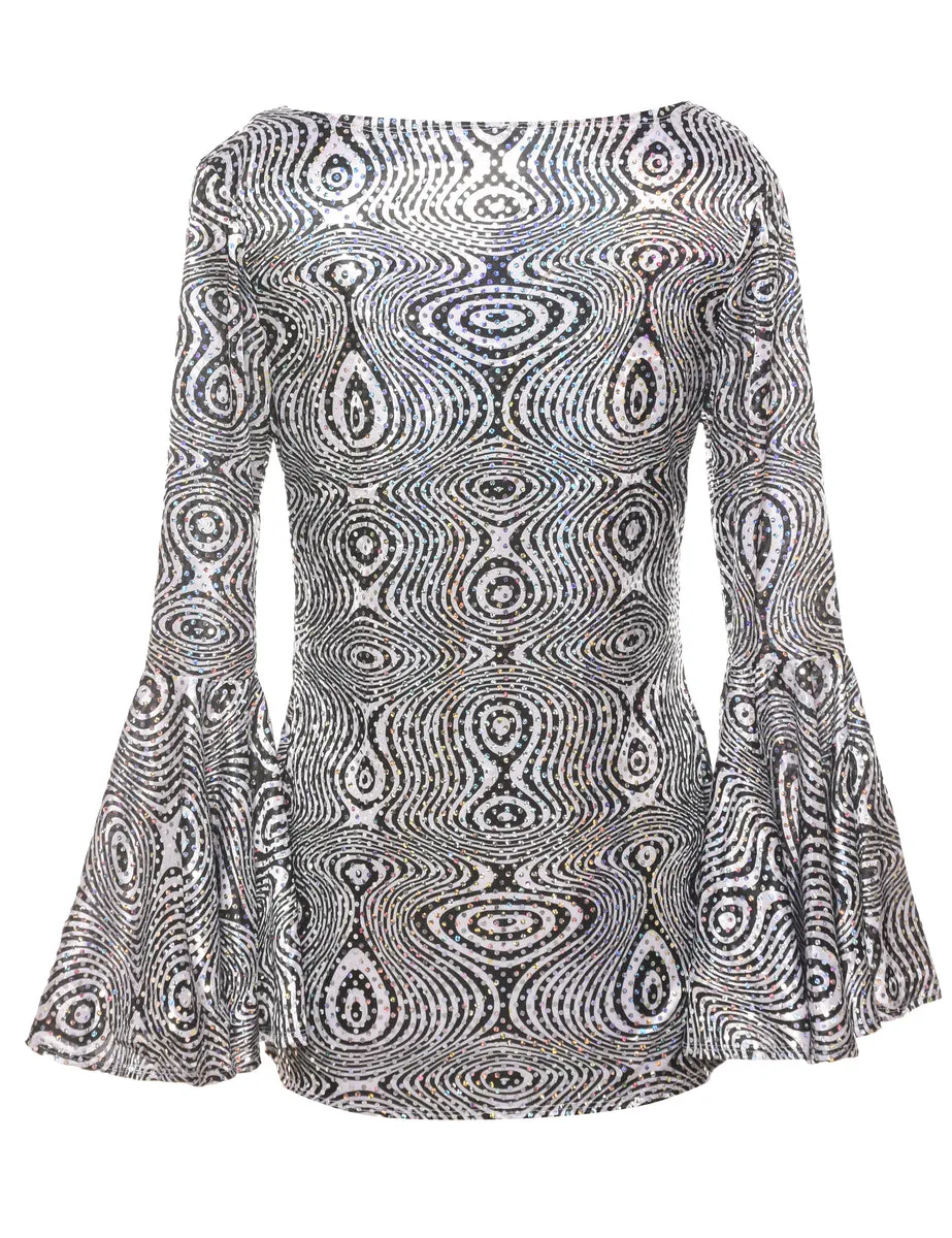 Sequined Silver Psychedelic Top - S