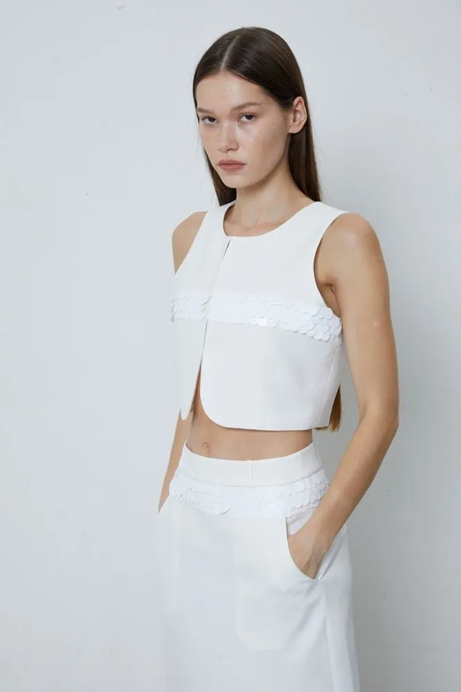 Sequined Suit Vest in White