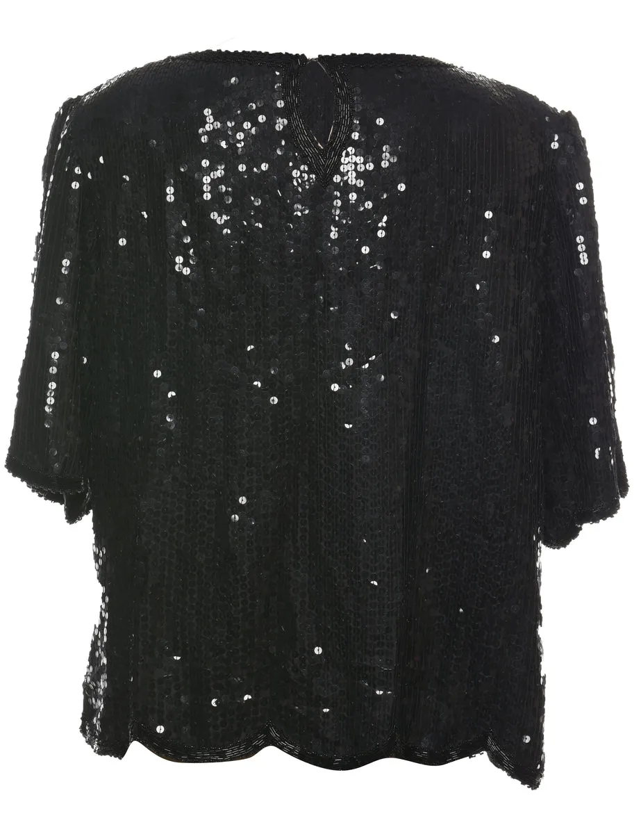 Silk Sequined Evening Top - L