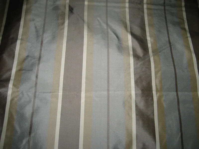 Silk Taffeta Fabric Shades of grey olive ivory  Stripes 54&quot; wide TAF#S32
