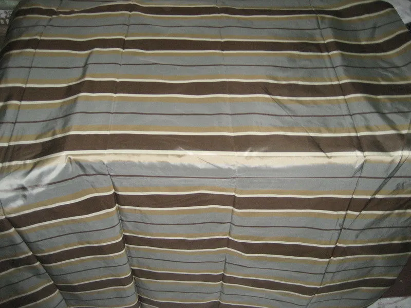 Silk Taffeta Fabric Shades of grey olive ivory  Stripes 54&quot; wide TAF#S32
