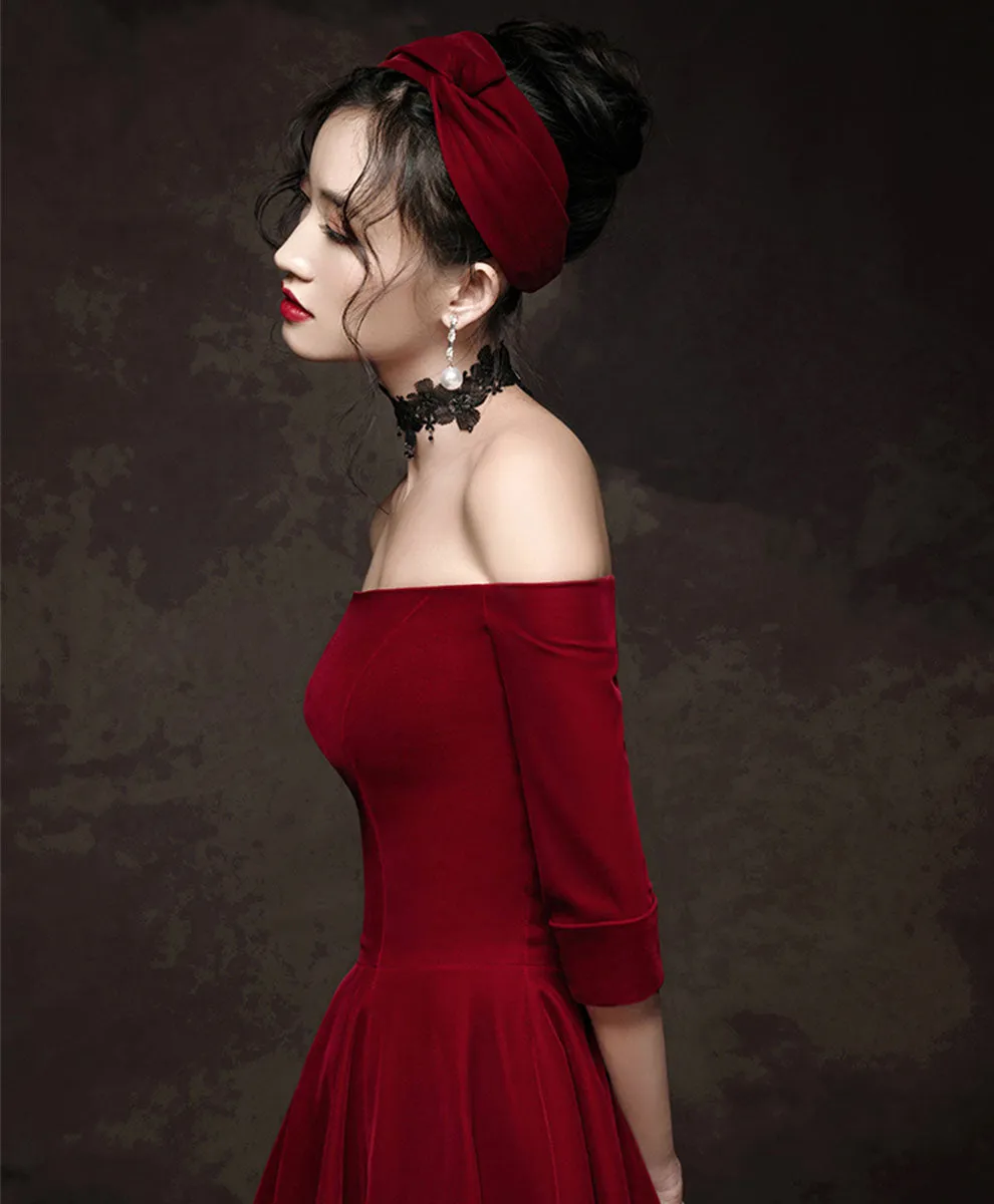 Simple Burgundy Short Prom Dress, Velvet Burgundy Homecoming Dress