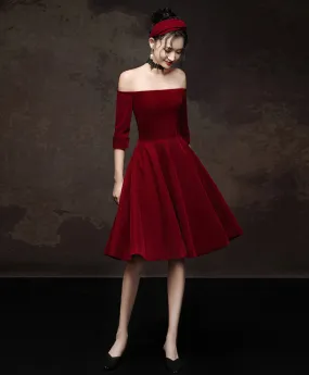 Simple Burgundy Short Prom Dress, Velvet Burgundy Homecoming Dress