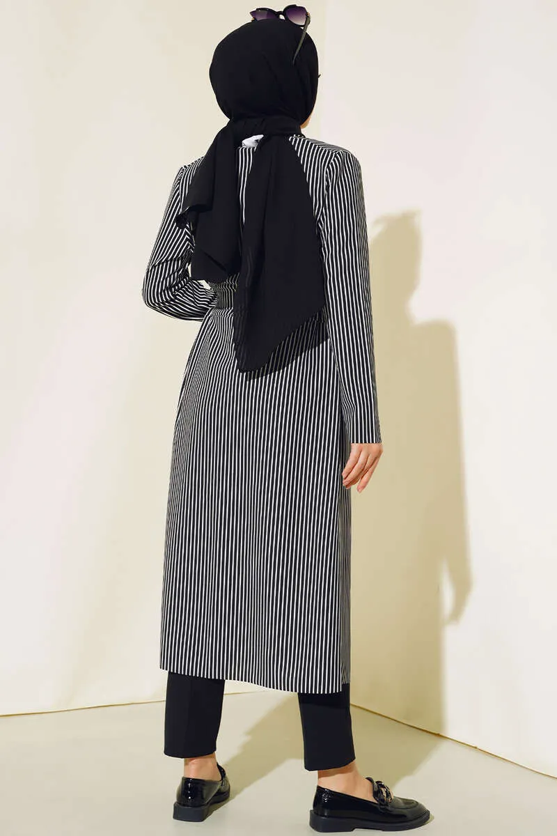Striped Long Trench Coat Black