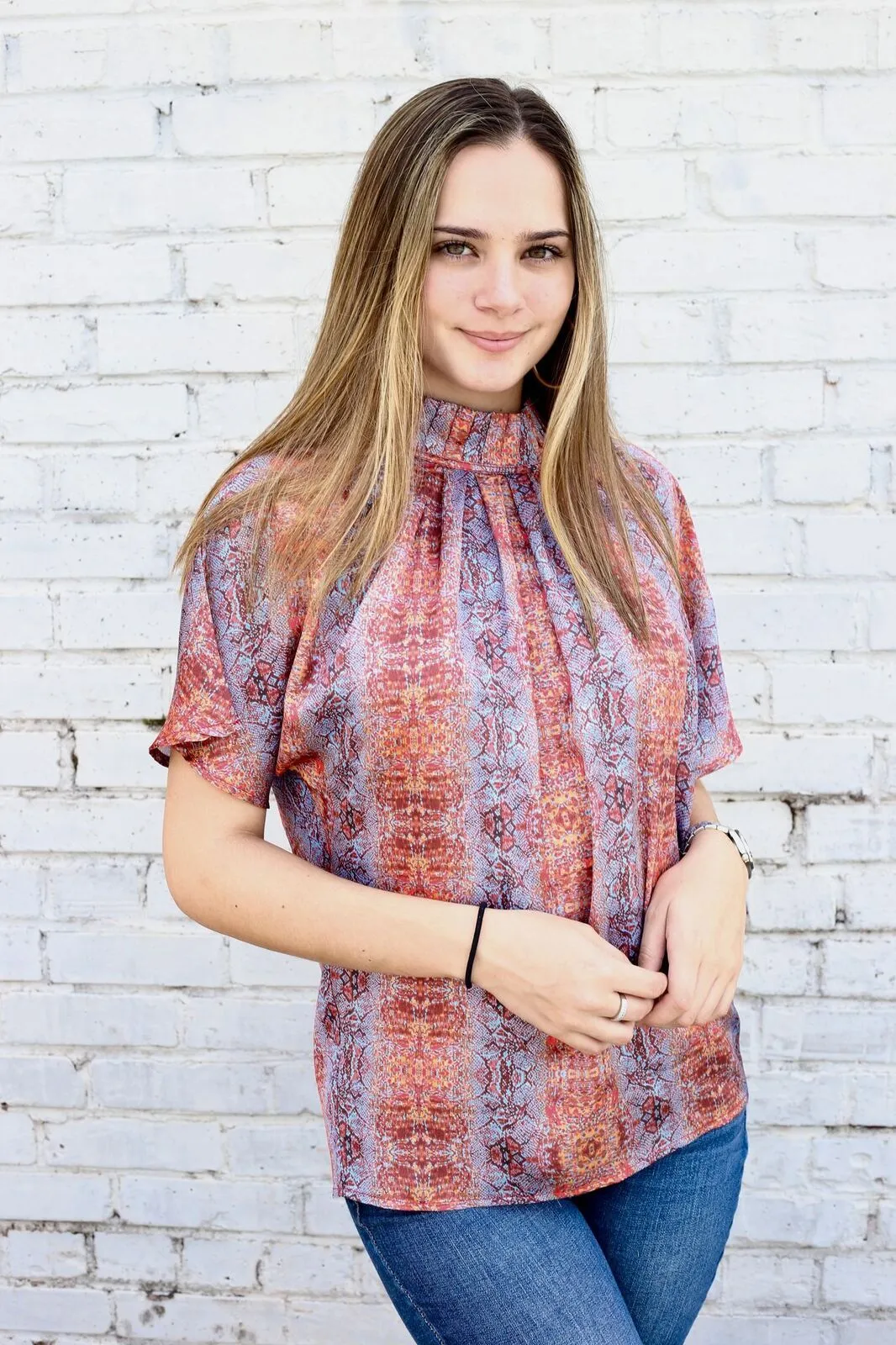 Sunset Snake Ruffled Top