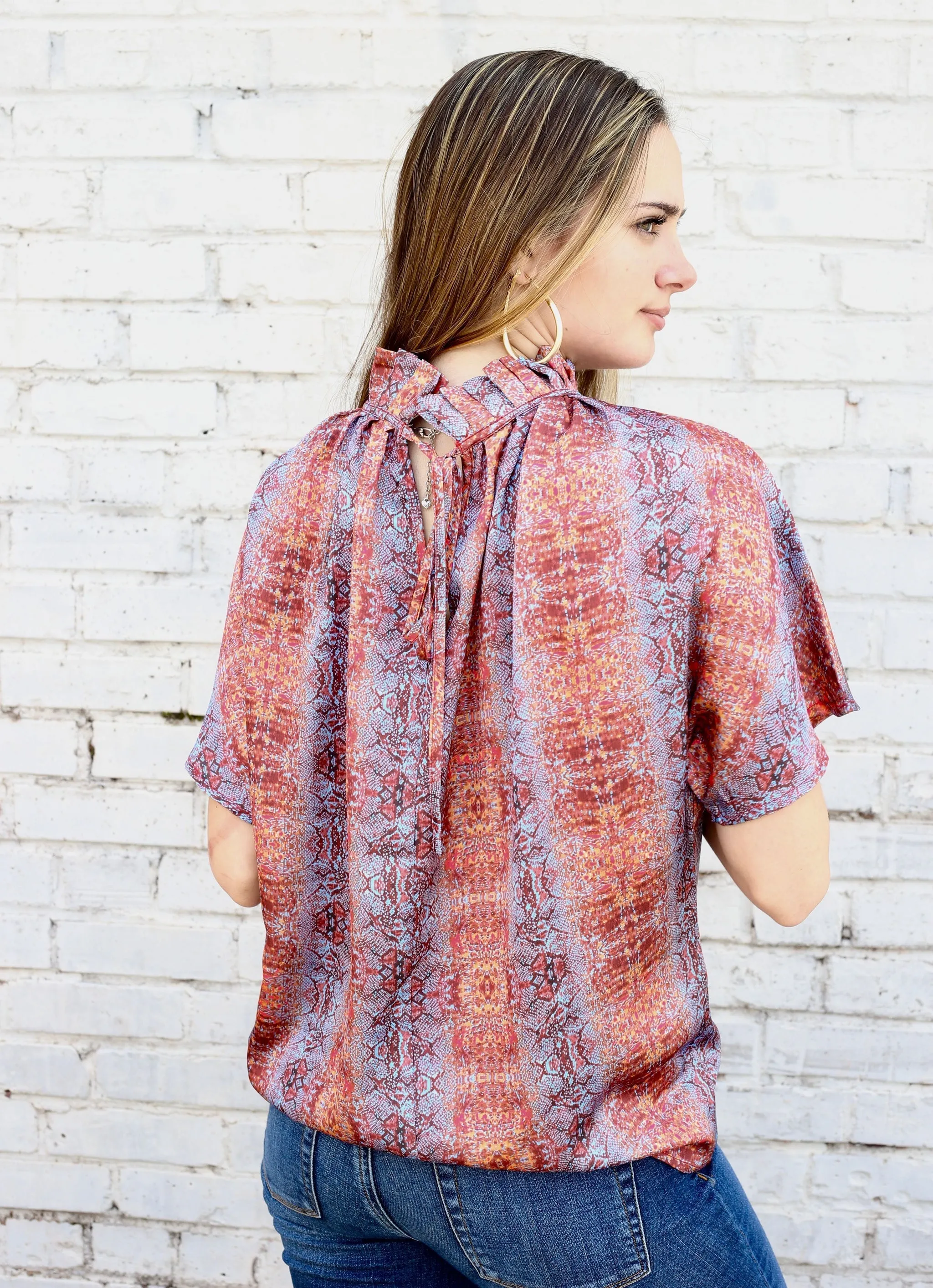 Sunset Snake Ruffled Top