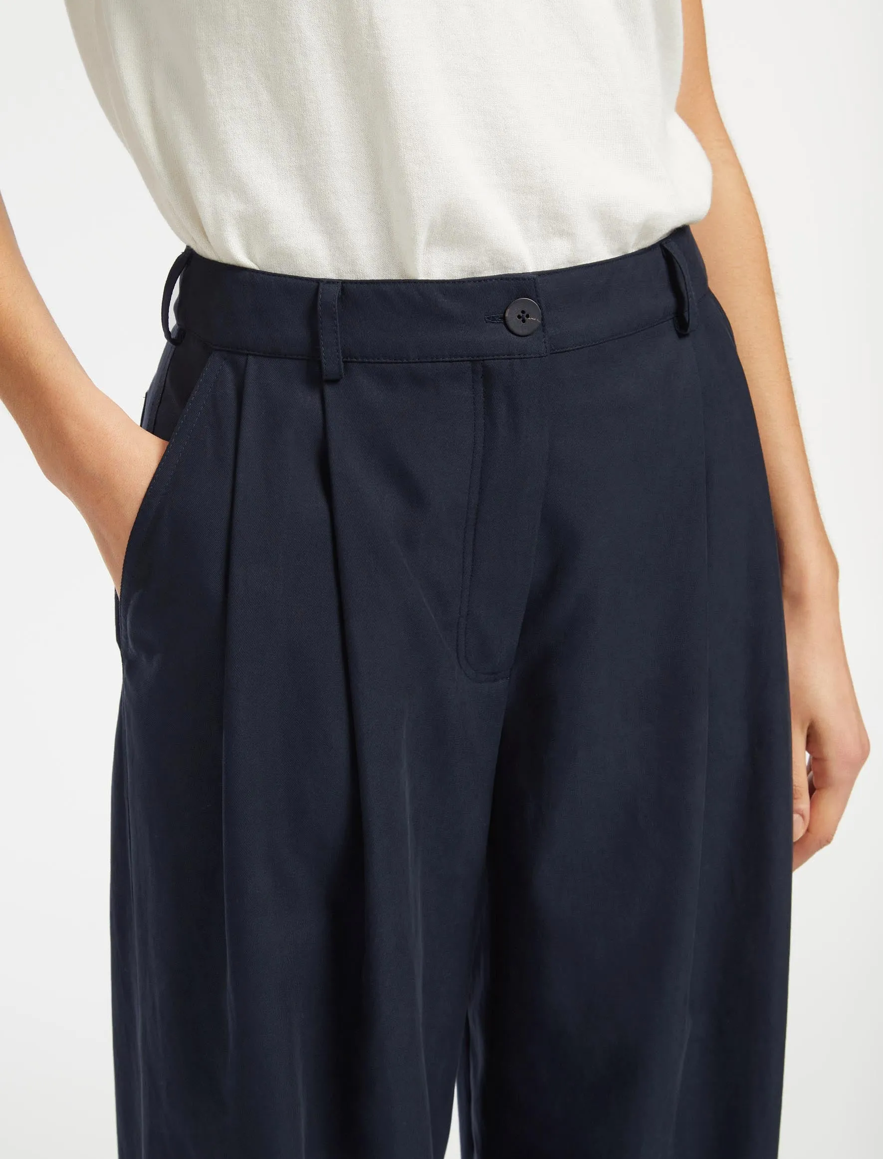 Tamara Cotton Twill Wide Leg Trouser - Navy