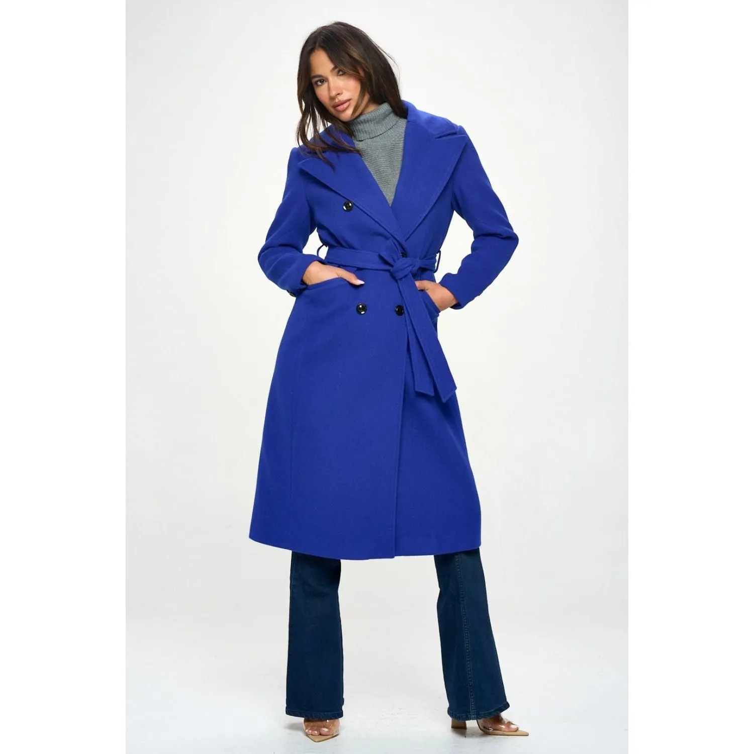 The Joliet Royal Blue Double-Breasted Coat with Belt