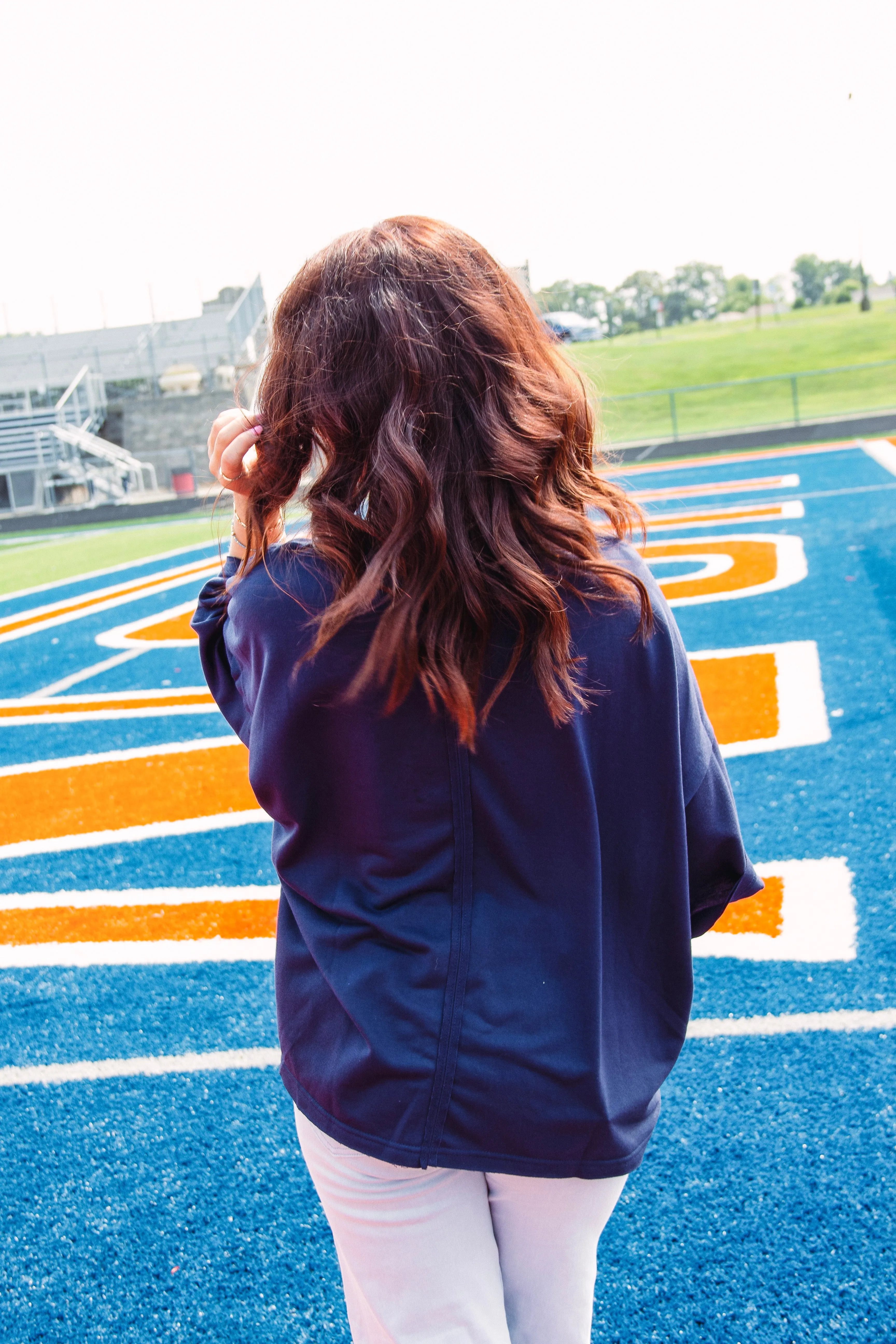 Touchdown Sequined Top-- Orange/Navy