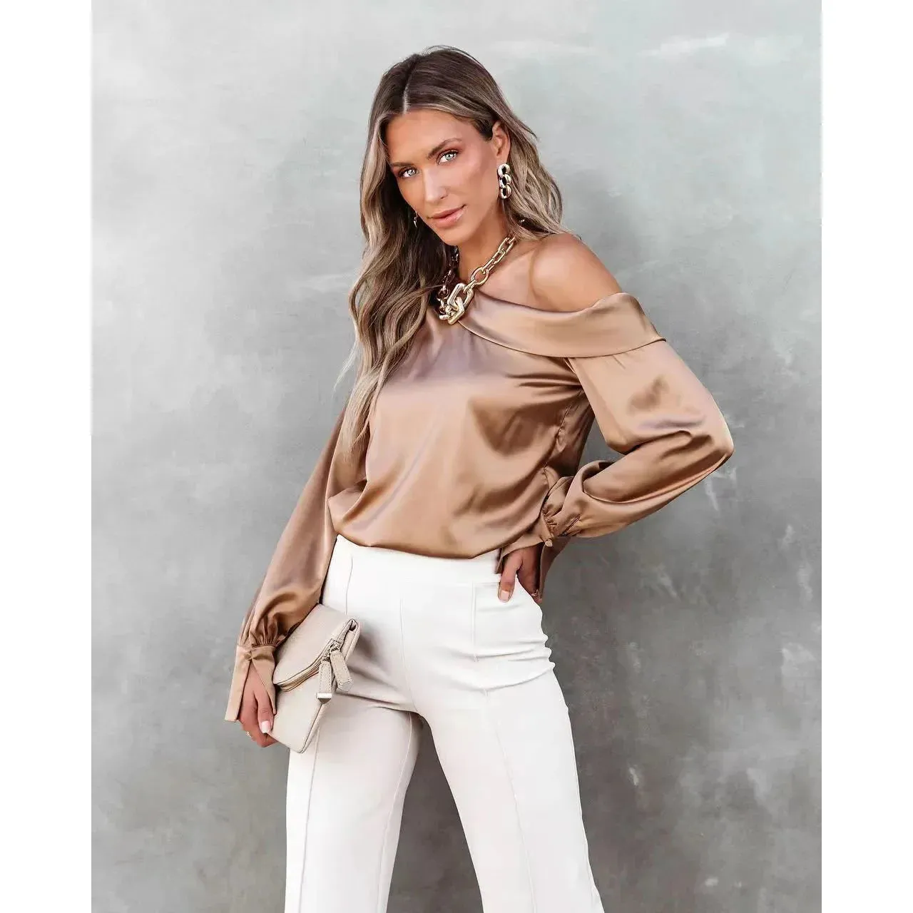 Trendy Asymmetrical Satin Women's Blouse