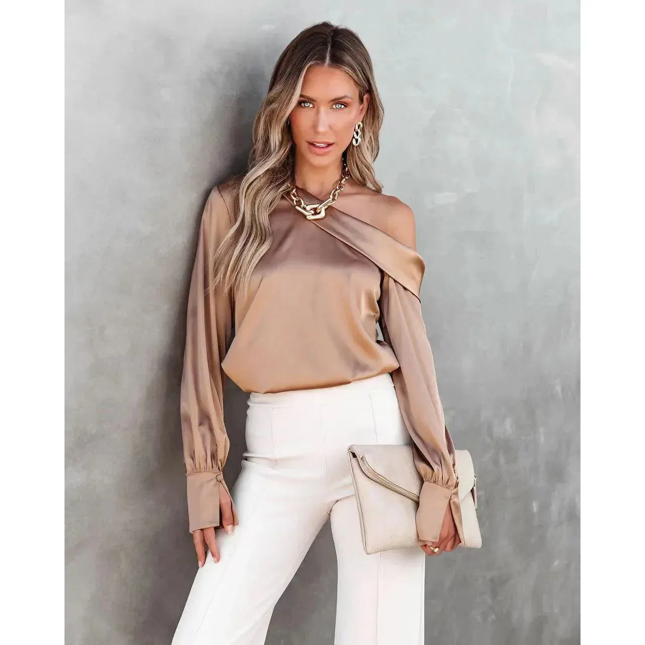 Trendy Asymmetrical Satin Women's Blouse