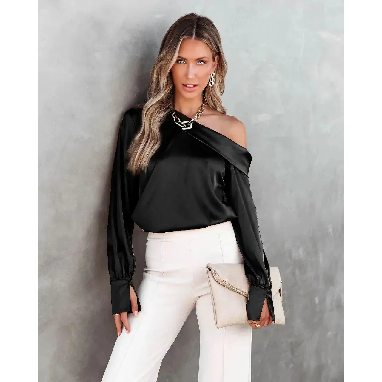 Trendy Asymmetrical Satin Women's Blouse