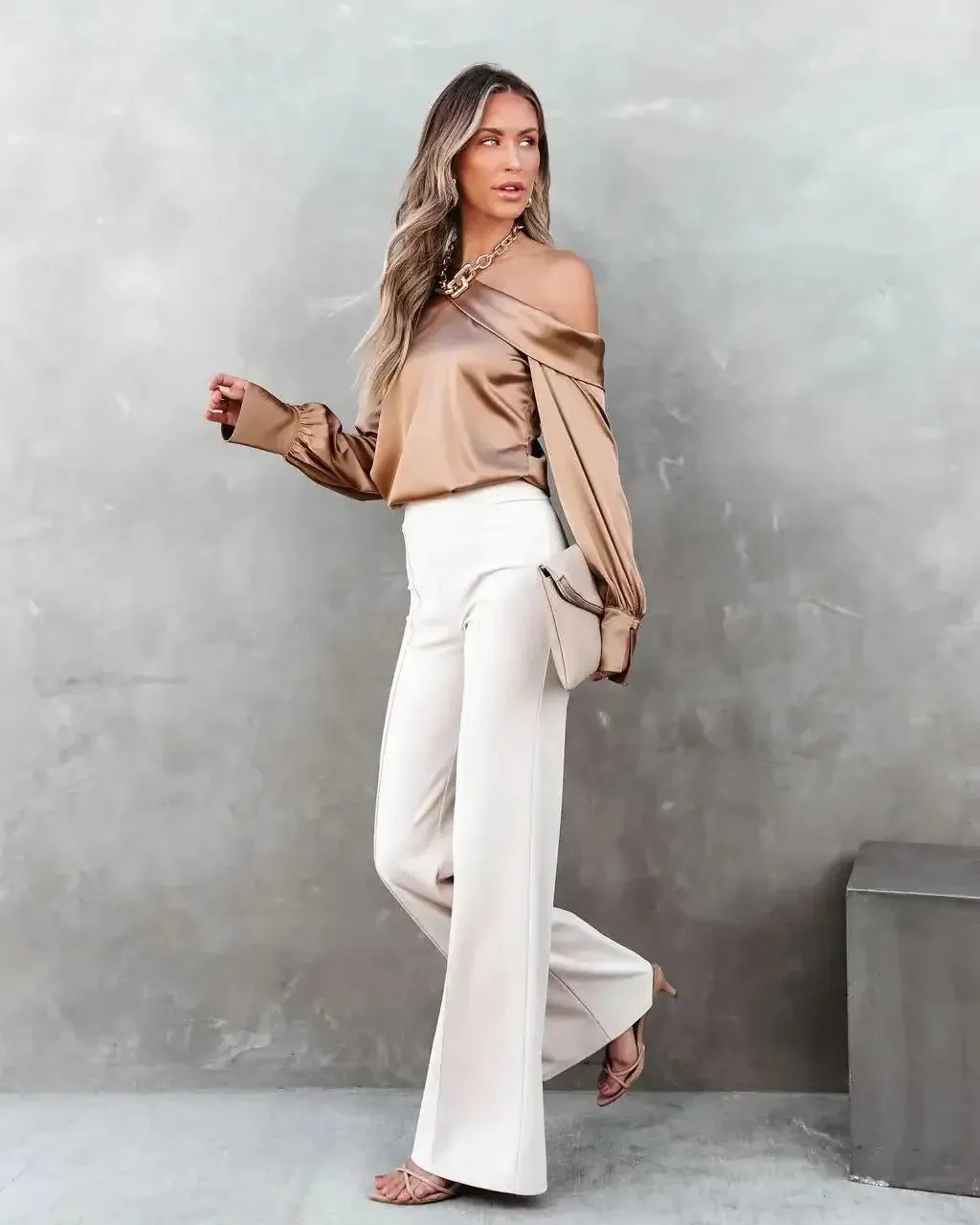 Trendy Asymmetrical Satin Women's Blouse