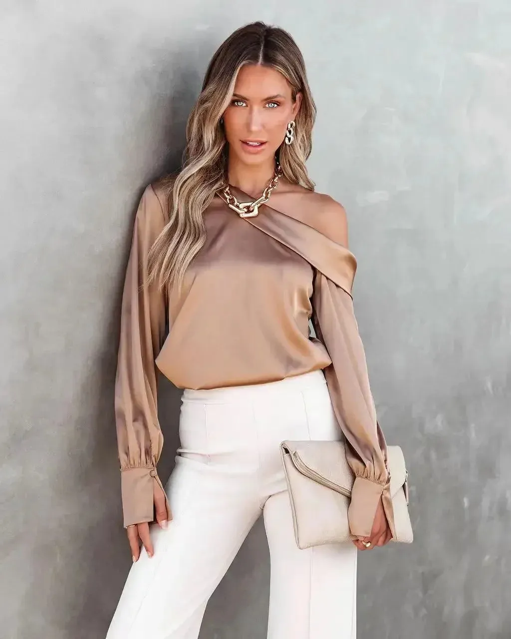 Trendy Asymmetrical Satin Women's Blouse