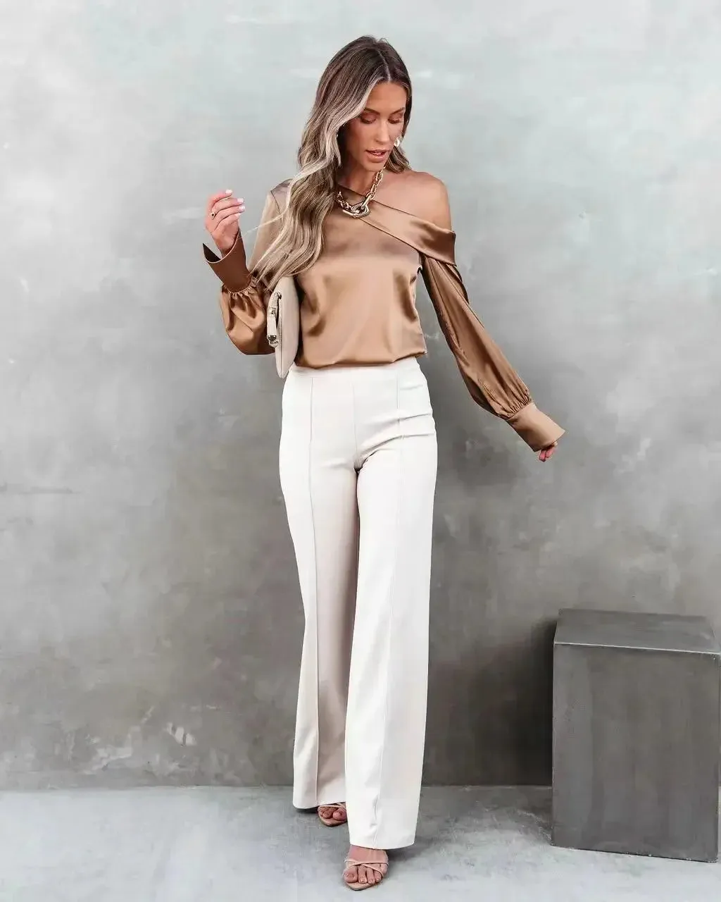 Trendy Asymmetrical Satin Women's Blouse