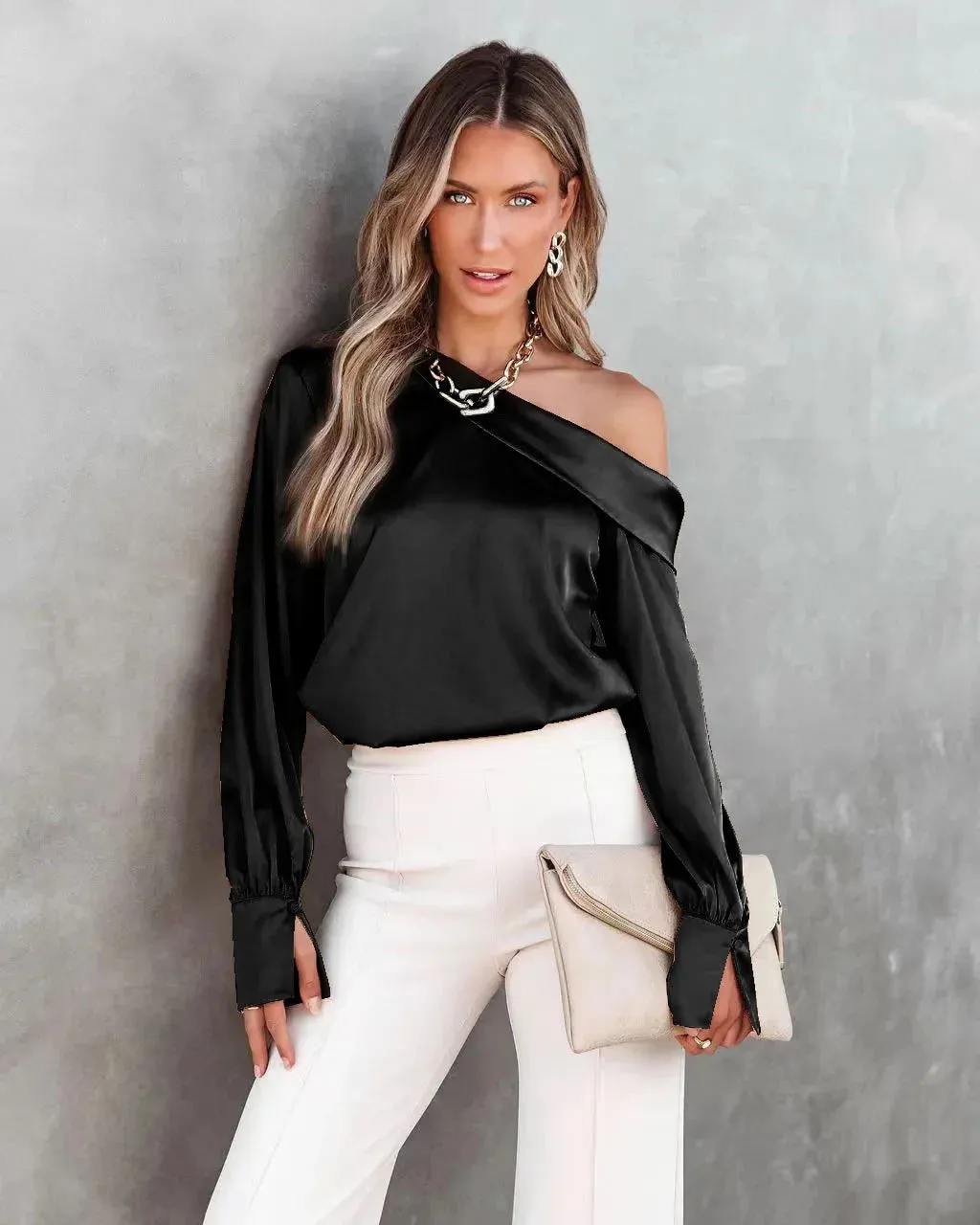 Trendy Asymmetrical Satin Women's Blouse