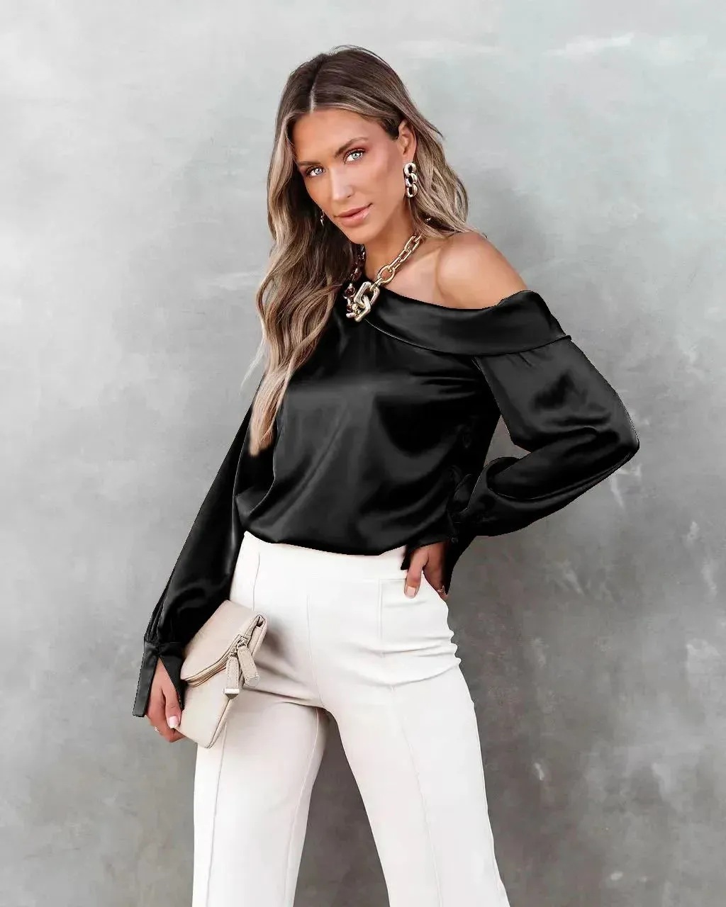 Trendy Asymmetrical Satin Women's Blouse