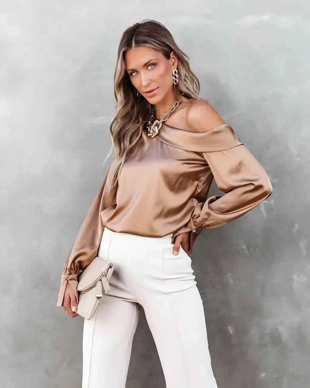Trendy Asymmetrical Satin Women's Blouse