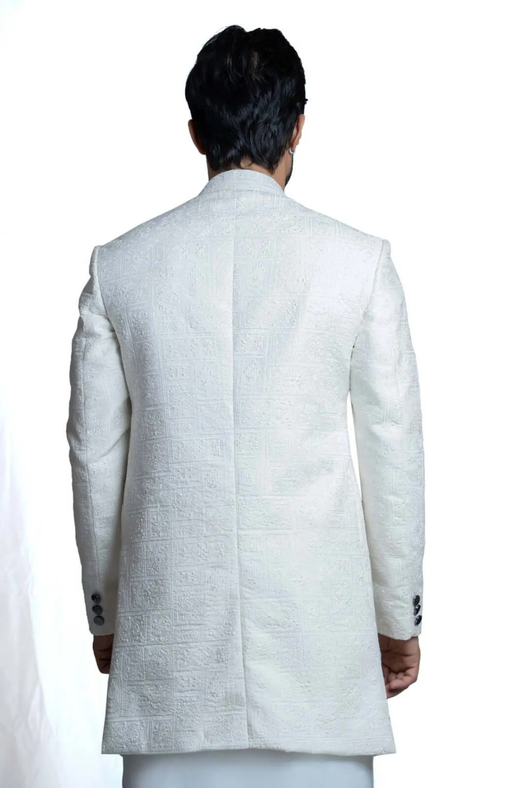 Turkish-Inspired White Embroidered Sherwani