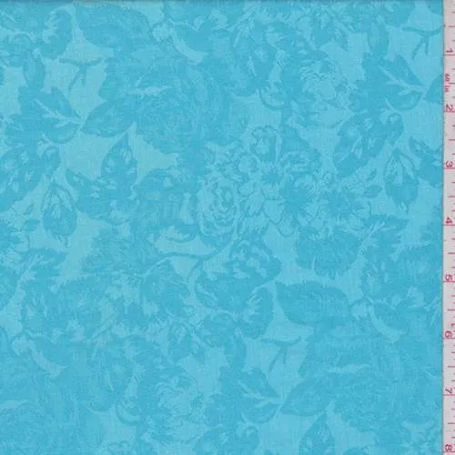 Turquoise Floral Satin Jacquard Fabric