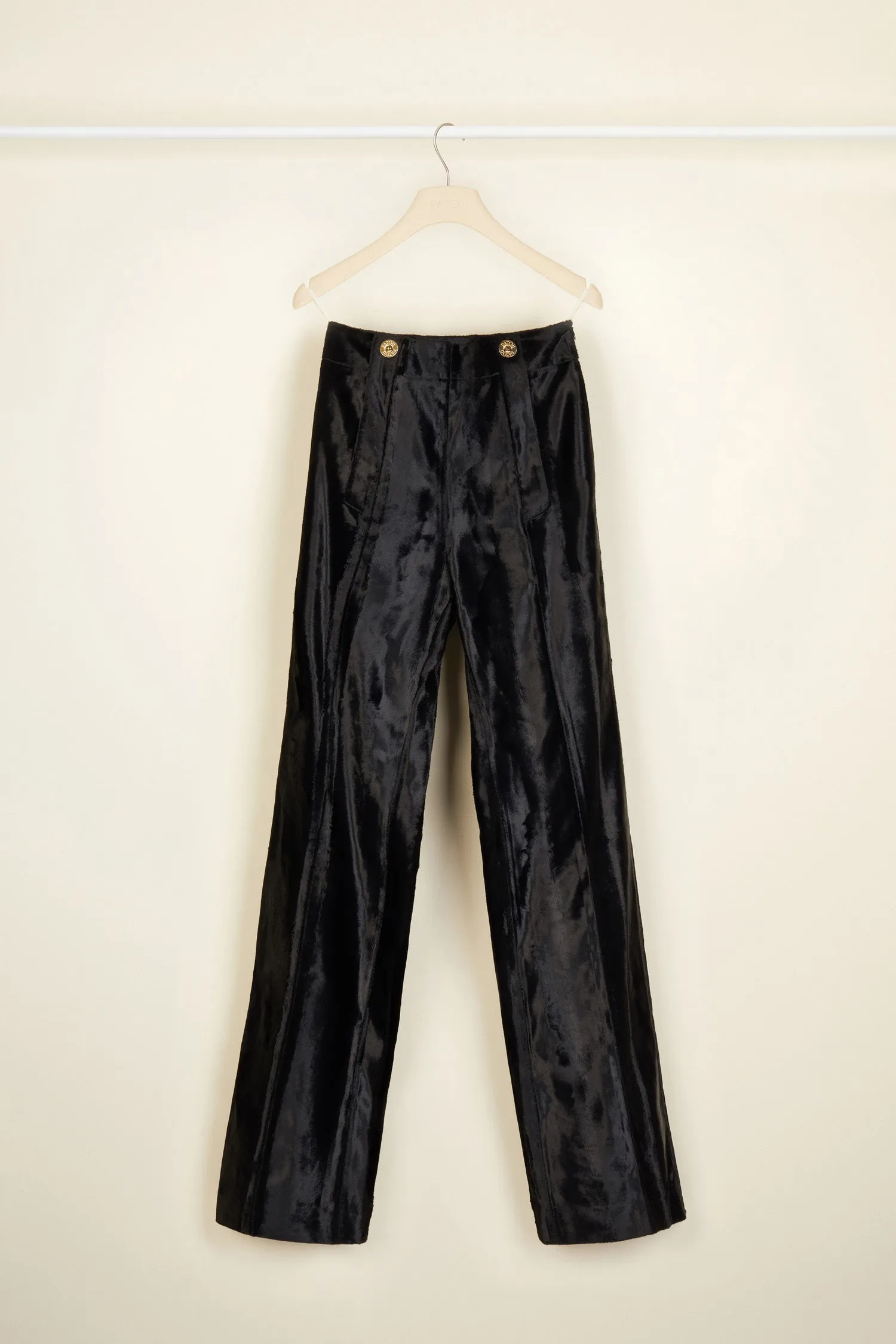 Wide legged faux ponyskin trousers