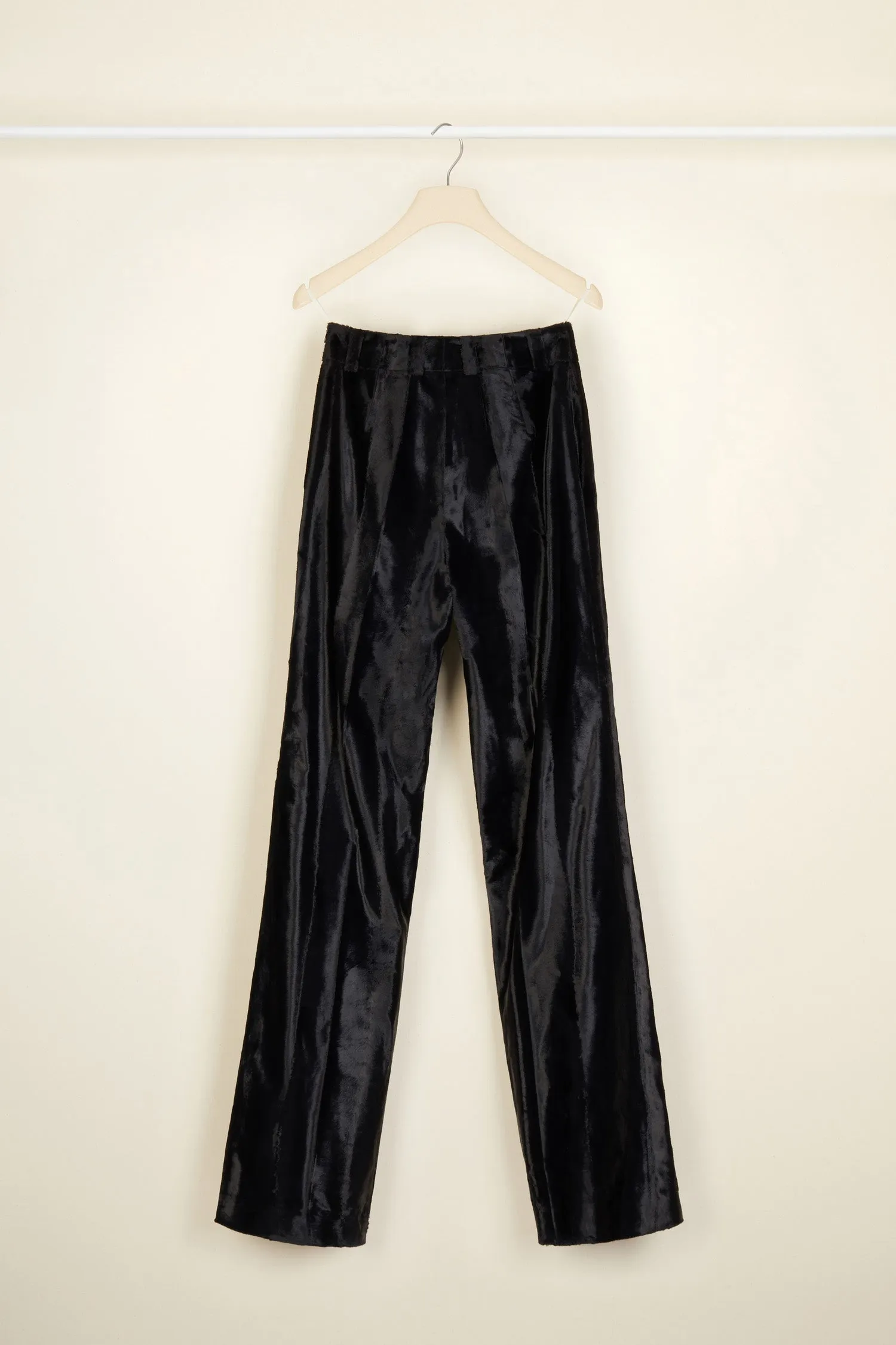 Wide legged faux ponyskin trousers
