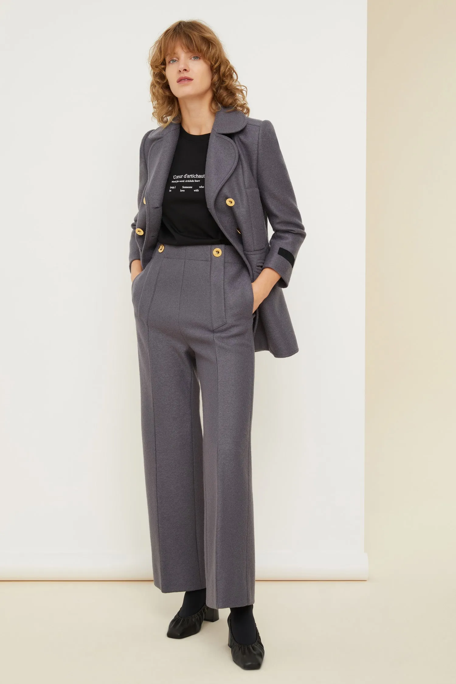 Wide legged wool trousers