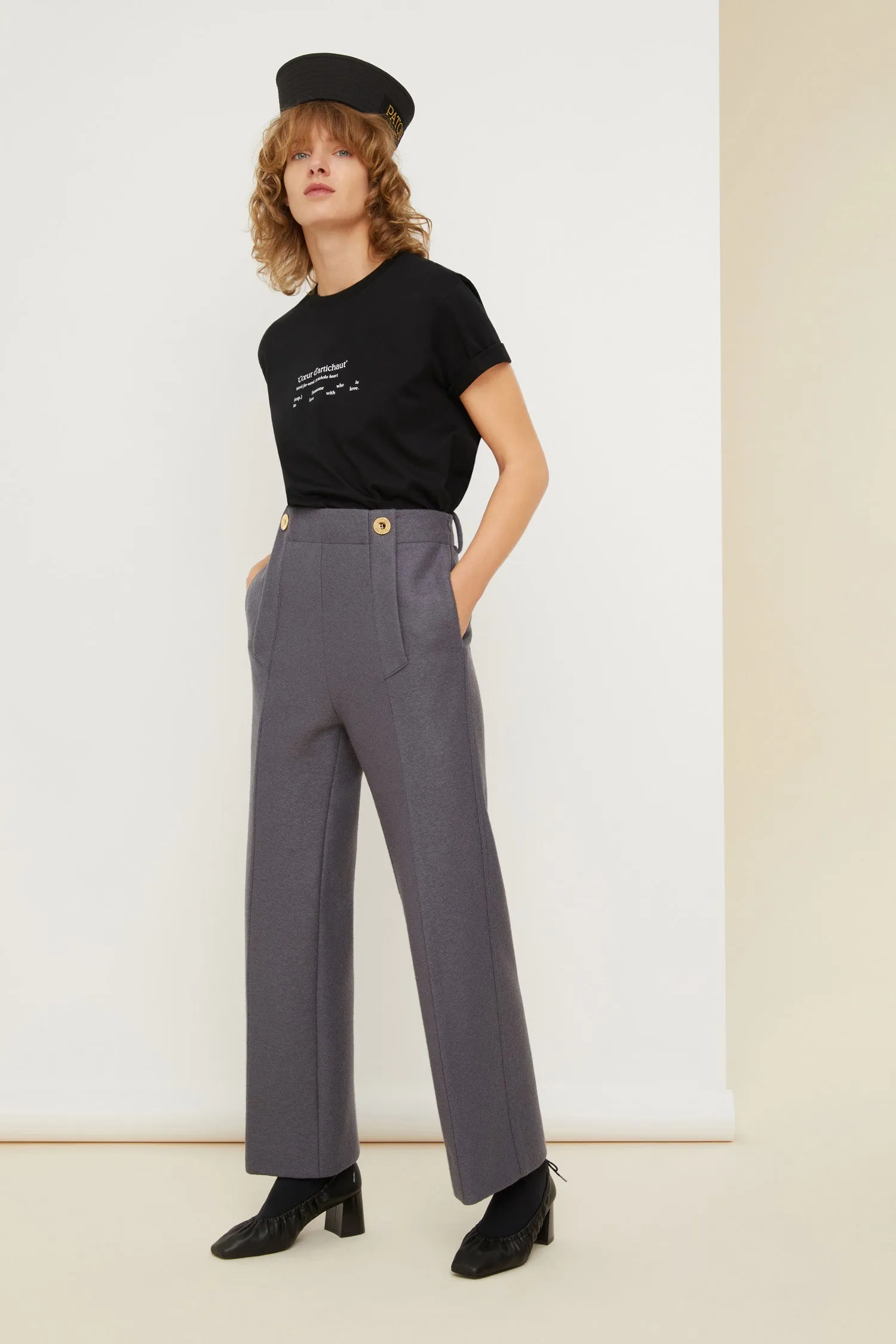 Wide legged wool trousers