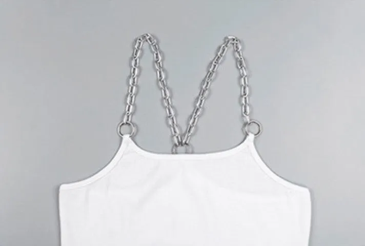 Women's Summer Short Tank Top With Metal Chains
