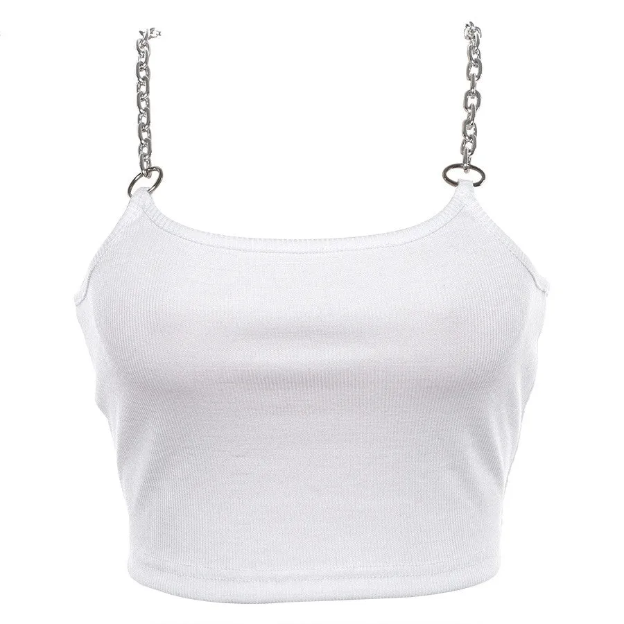 Women's Summer Short Tank Top With Metal Chains