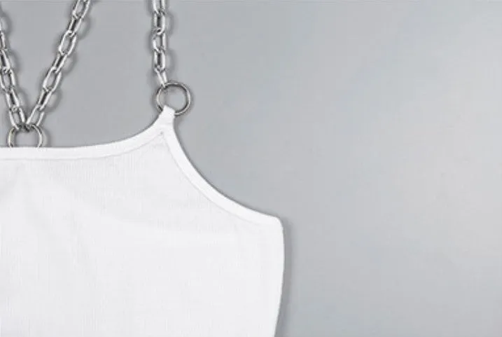 Women's Summer Short Tank Top With Metal Chains