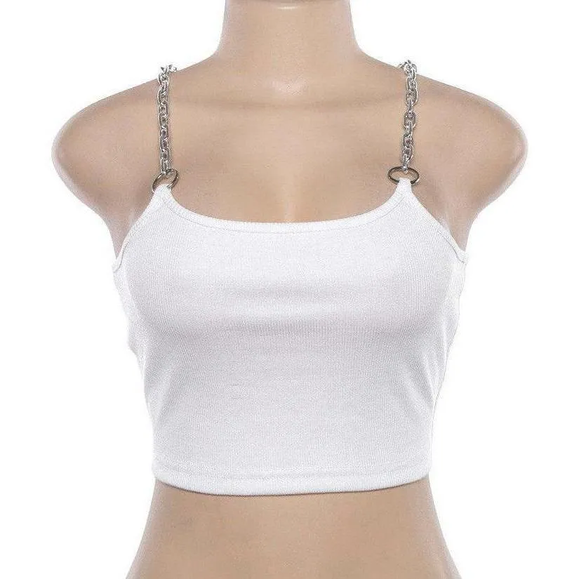 Women's Summer Short Tank Top With Metal Chains