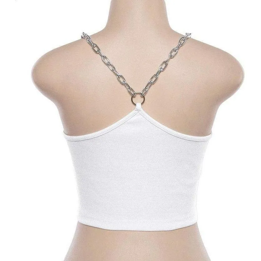 Women's Summer Short Tank Top With Metal Chains