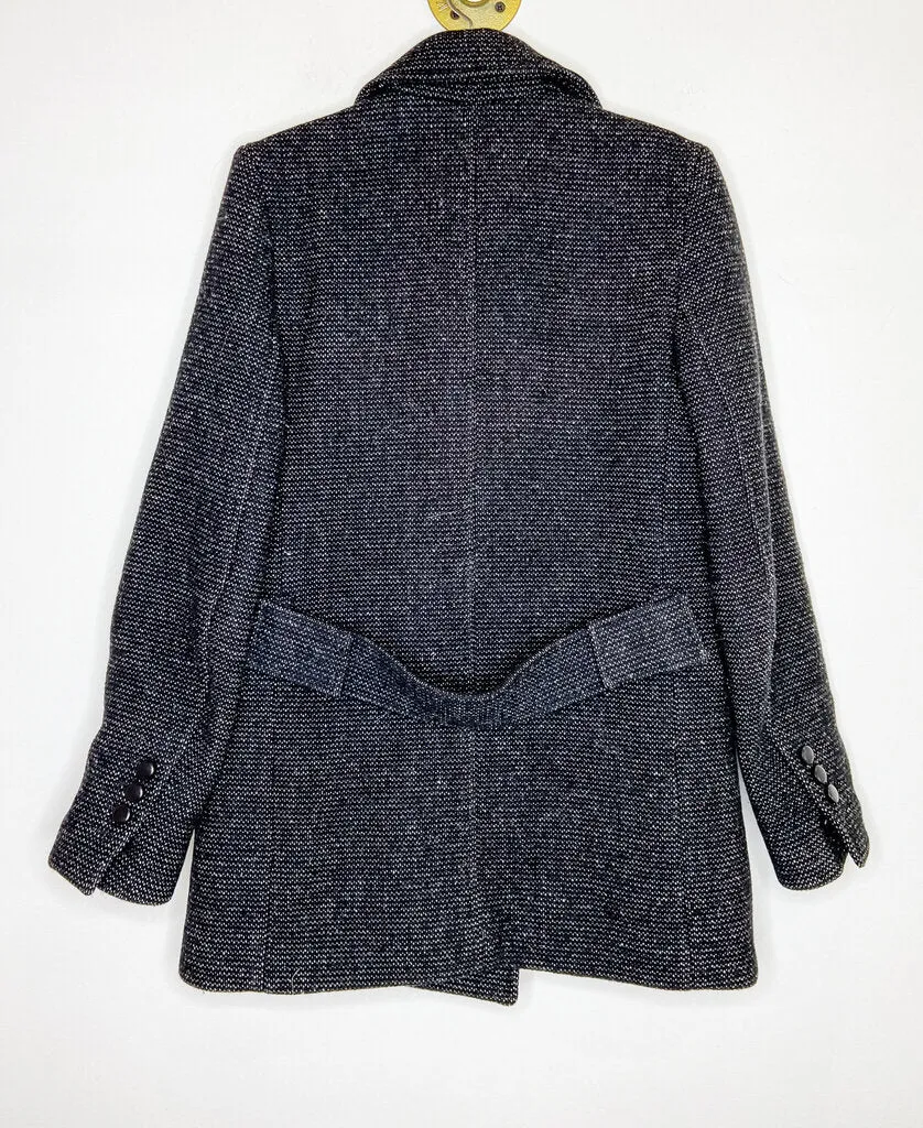 Wool Blend Double Breasted Jacket with Leather Lapels