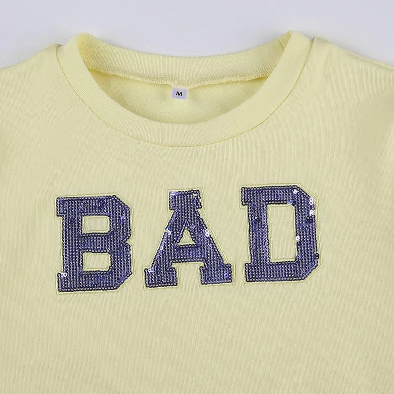 Yellow Letter Sequined Embroidery Top