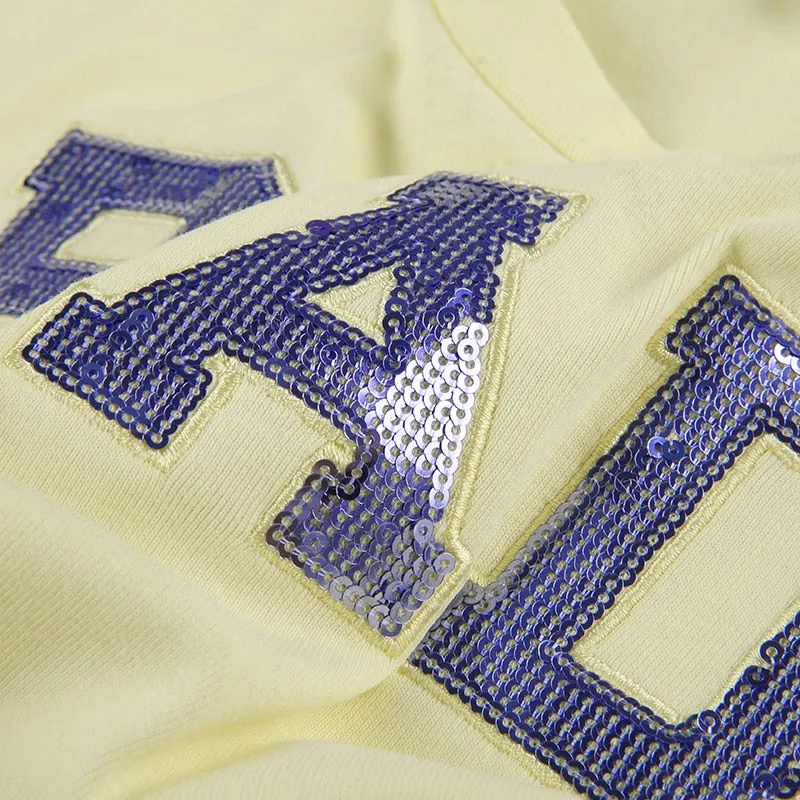 Yellow Letter Sequined Embroidery Top