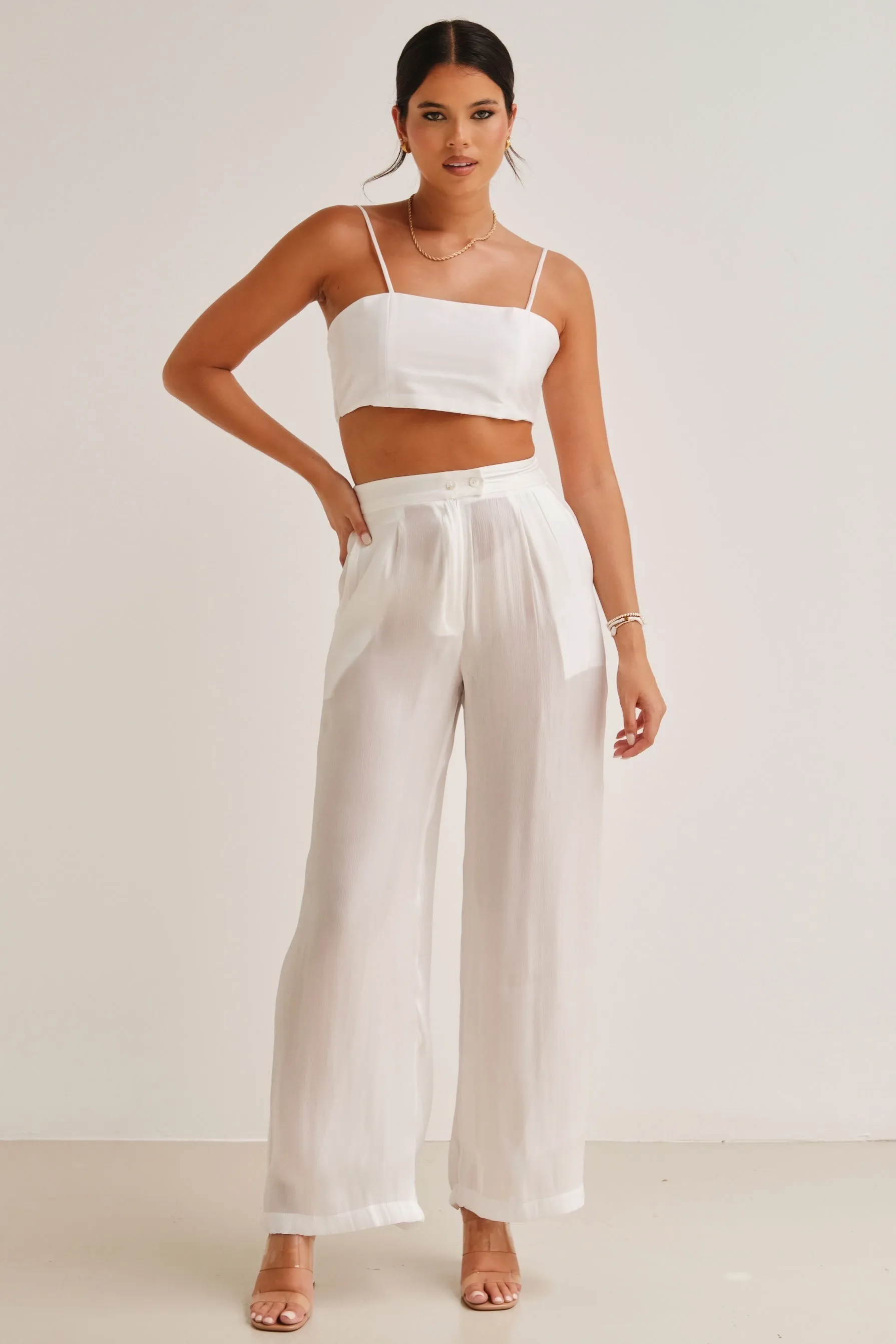 Zura Shimmer High Waisted Pants White